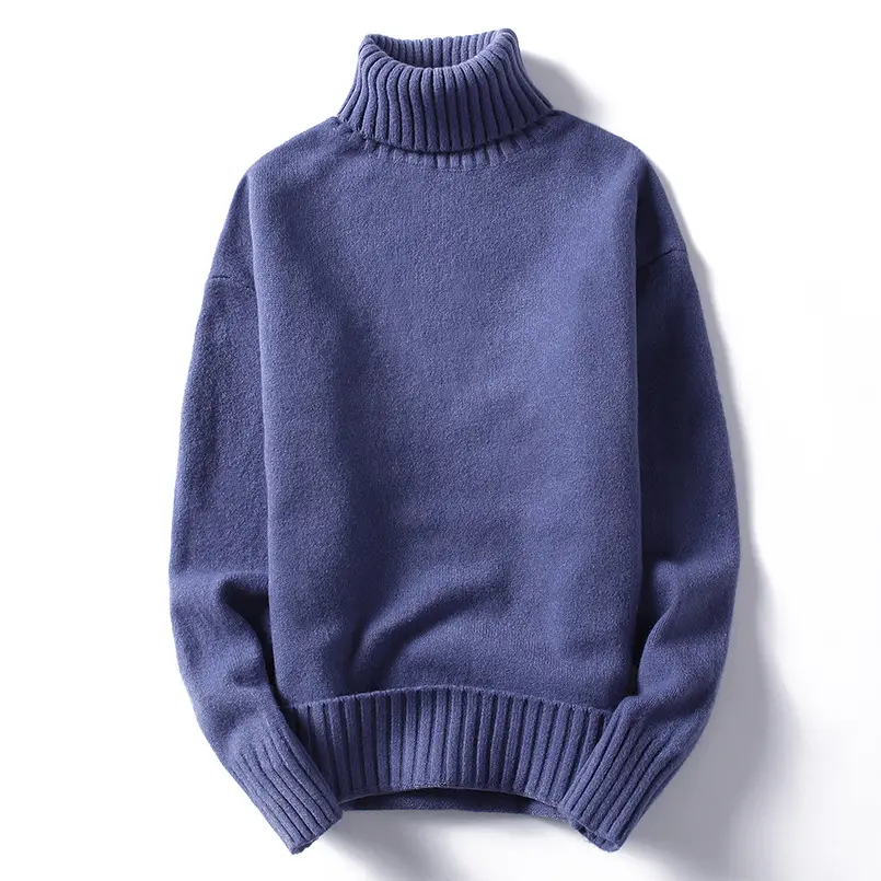 Sweter wol Turtleneck musim dingin kasual pria Pullover warna Solid baru Sweater Dalaman rajut poliester kru leher tebal