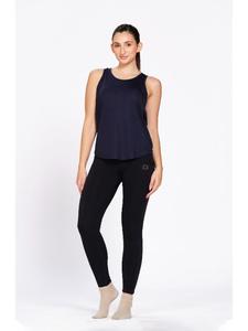 Premium <b>Women</b> <b>Navy</b> Blue Box Pleated Activewear <b>Tank</b> <b>Top</b> Polyester Solid Sleeveless Sports Apparel for Gym Workout Fitness - Product Image 3