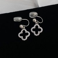 Boucles d'oreilles clips de luxe motif trèfle à quatre feuilles porte-bonheur, classiques, entièrement serties de zircon, hypoallergéniques, non percées