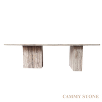 Table à manger rectangulaire en travertin gris naturel Cammy Stone, personnalisée, à rainures, multifonctionnelle, style Wabi-Sabi, mobilier de salle à manger moderne