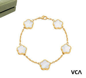 Pulsera de lujo Pulsera de trébol de cuatro hojas de alta calidad Latón con baño de oro de 18 quilates MOP VCV003 - Product Image 1
