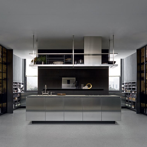 Meubles de cuisine modulaires modernes noirs Kino Smart, ensemble complet avec évier, armoires d'angle, portes en contreplaqué et acier inoxydable, origine Guangdong - Product Image 1