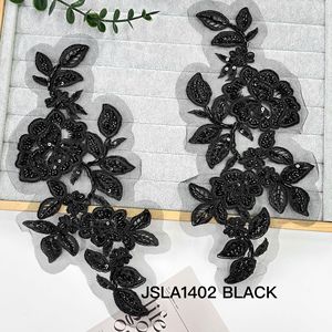 Handmade đen 3D hoa ren đính <span class=keywords><strong>sequin</strong></span> đính cườm thêu vá rhinestone hoa <span class=keywords><strong>Motif</strong></span> cho váy cưới buổi tối Áo - Product Image 1