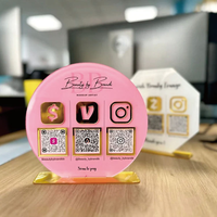 Support de table vertical personnalisé en acrylique pour code QR de paiement, avec logo d'entreprise et triple icône sociale (Instagram, Salon, Beauté)