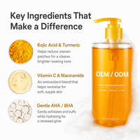 Gel Douche Corps Éclaircissant et Unifiant le Teint, Renouvelle la Peau Ternie, Exfoliant AHA BHA, Acide Kojique, Curcuma, Vitamine C – Marque Privée OEM ODM