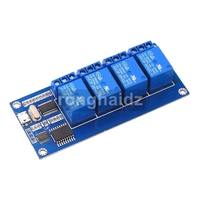 โมดูลรีเลย์ไมโคร USB DC 5V,บอร์ดรีเลย์ควบคุม USB 4ช่อง4CH 5V รีเลย์สื่อสารกับ PC ICSE014A รีเลย์