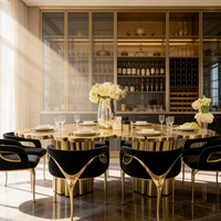 Table à manger moderne de luxe en acier inoxydable doré, design unique, forme de villa, banquet, restaurant, table basse, mobilier 8 places