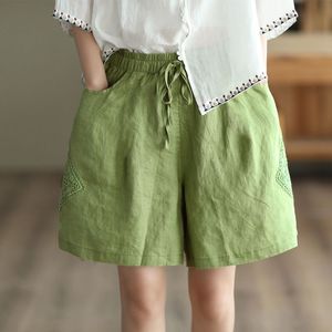Women's Cotton Linen Shorts Blue Breathable Loose Fit With Pockets Casual Summer Pants - Product Image 5