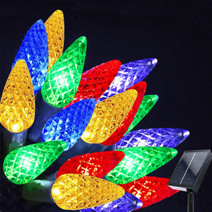 Solaire C6 <span class=keywords><strong>LED</strong></span> Lumières de Noël 8 Modes Multicolore Fraise Chaîne IP65 Étanche Extérieur Jardin Patio <span class=keywords><strong>Tonnelle</strong></span> Décor - Product Image 1
