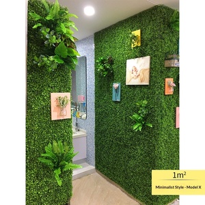 Autocollant mural décoratif en herbe artificielle et plantes vertes avec fond d'image de fleurs artificielles - Product Image 6