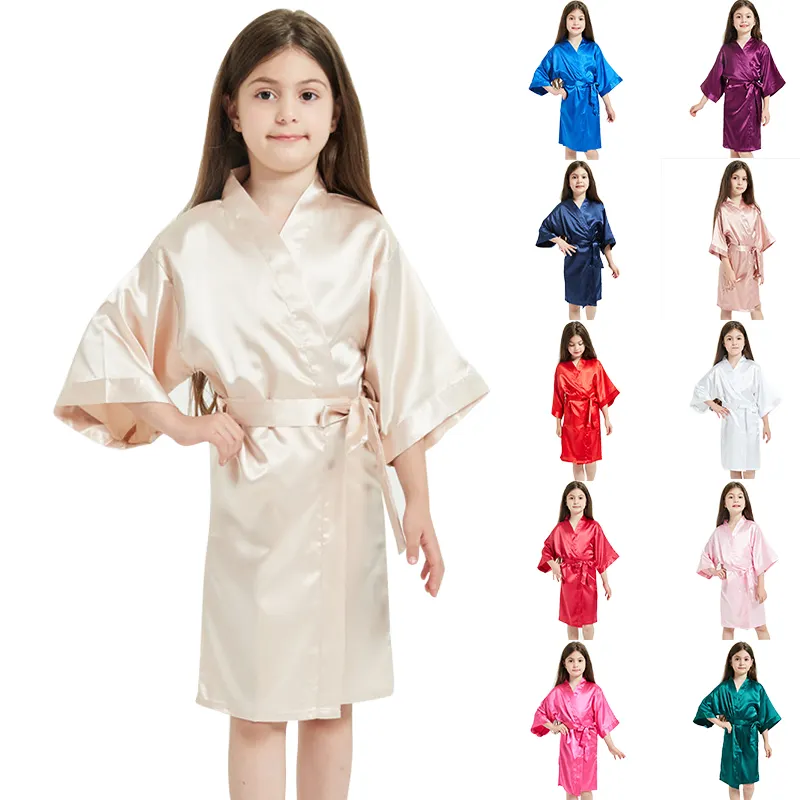 Thunwh35 — Kimono en Satin de soie pour enfants, couleur unie, fête d'anniversaire de mariage, fête avec des paillettes dorées, vente en gros