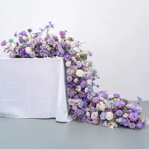 도매 꽃 러너 웨딩 테이블 하이 퀄리티 실크 꽃 테이블 러너 인공 꽃 결혼식
