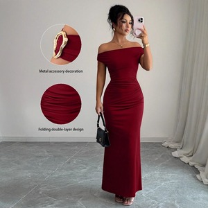 Nouvelle Robe Longue Élégante et Sexy Asymétrique (Épaule Dénudée) pour <span class=keywords><strong>Soirée</strong></span>, Collection Automne-Hiver 2025 – Vêtements <span class=keywords><strong>Femme</strong></span> - Product Image 4