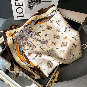[Al por mayor] Pañuelo <span class=keywords><strong>de</strong></span> seda <span class=keywords><strong>de</strong></span> morera con estampado animal para mujer, <span class=keywords><strong>de</strong></span> Hangzhou, 70 cm cuadrado, estilo coreano, chal y bufanda <span class=keywords><strong>de</strong></span> plumas para otoño - Product Image 4