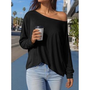Hauts pour femmes à épaules dénudées, coupe oversize, manches longues, style crop top, coupe ample, manches chauve-souris, couleur unie, décontracté, basique, longueur standard - Product Image 4