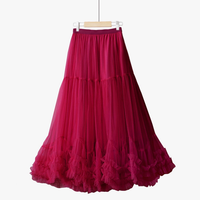 Jupes plissées élégantes sur mesure pour femmes, taille élastique, coupe trapèze, grande ampleur, style jupe bouffante à bord festonné en maille superposée