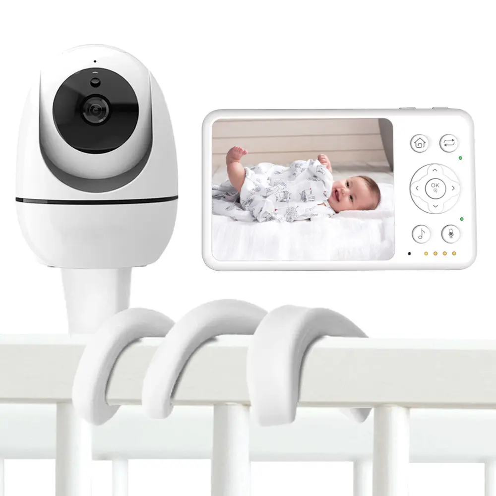 355 Degree Panoramic Vision Temperature Sensor Sound Detection Smart Baby Devices 3.2 inch Cheap Video Baby Monitor with Holder