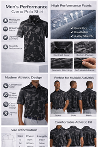 Camisetas de Golf Personalizadas con Diseño de Camuflaje, de Alta Calidad, Elásticas, Antiarrugas, de Secado Rápido, con Logotipo Bordado - Product Image 2