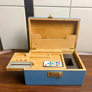 Ensemble de boîtes de rangement en bambou verrouillables et pratiques, de forme rectangulaire, pour kit de fumeur, broyeur à herbes, pot de rangement et plateau à rouler, pour l'organisation - Product Image 1