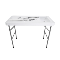 Table de pêche pliable d'extérieur avec évier et robinet, en plastique blanc, durable et étanche, mobilier d'extérieur