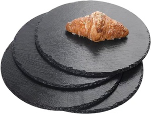 Usine <span class=keywords><strong>En</strong></span> Gros Personnalisé Offre Spéciale Restaurant Naturel Noir Rond Plateau De Fromage Sushi Steak Pierre Plaque D'<span class=keywords><strong>ardoise</strong></span> - Product Image 2