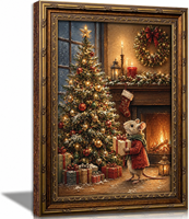 Décoration Murale Encadrée Souris de Noël Vintage, Art Mural Festif Fantaisiste, Échantillons OEM ODM Prêts en Moins d'une Journée