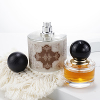 Flacon de parfum vide en verre de forme cylindrique de 30 ml et 50 ml avec couvercle globe doré