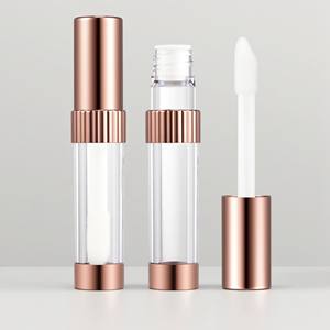Envase cosmético personalizable Tubos <span class=keywords><strong>de</strong></span> brillo <span class=keywords><strong>de</strong></span> labios cilíndricos cristalinos con detalles estriados <span class=keywords><strong>de</strong></span> oro rosa - Product Image 2