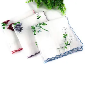 Flower Printed Cotton Lady Gift Packing Handkerchief For Wedding