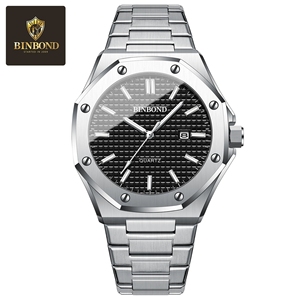 BINBONG Orologi da uomo casual alla moda con quadrante grande, in acciaio inossidabile argentato, con calendario, orologio da polso al quarzo, orologio classico da uomo di marca superiore - Product Image 5