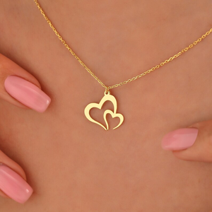 Collier pendentif cœur double entrelacé creux en acier inoxydable plaqué or 18 carats Jietao, cadeau de la Saint-Valentin - Product Image 1