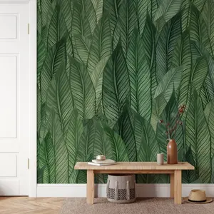 Big palm leaves adhesive wall 3d wallpaper for living room