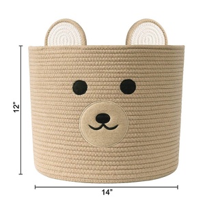 Bear Decorative Cotton Rope Toy Storage Basket <strong>Small</strong> Foldable Fabric Nursery <strong>Hamper</strong> Handles Brown Baby Laundry Basket Households - Product Image 6