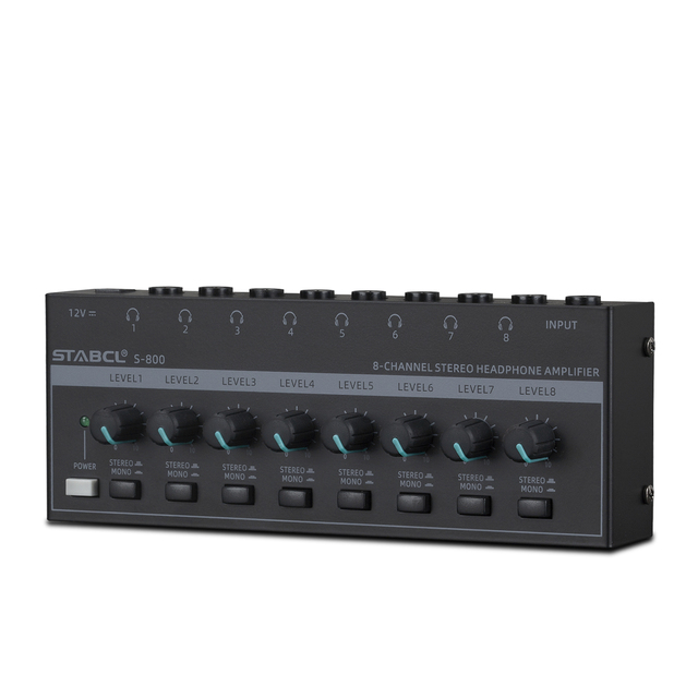 STABCL S-800 Professional 8-Channel Stereo Hi-Fi Mini Headphone Amplifier for Monitor Use