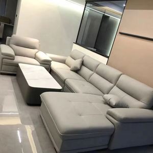 Sofá de Diseño Moderno para Sala de Estar, Cubierta de Cuero Vacuno, Estructura de Madera de Pino, Estilo Nórdico Simple y Moderno, Sofá de Una Plaza y Tres Plazas - Product Image 5