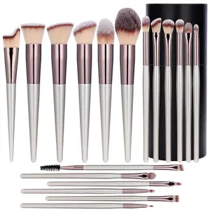 Makeup Brush Set With Box BS-MALL Champagne Gold Makeup Brushes Set 18PCS Skin-Friendly Private Label Synthetic Brushes Makeup With Holder