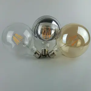 Dimmable Vintage Edison LED Filament Bulb E26 E27 G125 2W 4W 6W 8W LED Clear & Amber & Half Silver Glass Globe Light Bulb