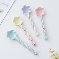M Céramique Cuillère À Long Manche Kawaii Coréen Crème Glacée Peint À La Main Cuillère À Dessert avec Long Manche Cuisine Vaisselle Accessoires