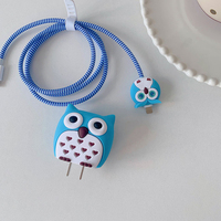 Protecteur de chargeur 3D Hibou – Ensemble complet : Étui de protection pour chargeur Hibou Adorable, Manchon de protection de câble, Économiseur de câble de dessin animé pour adaptateur rapide Apple 20W