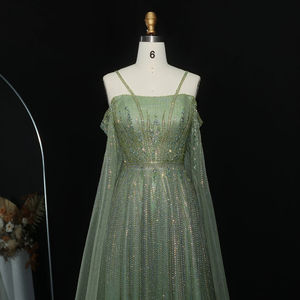 Robe de <span class=keywords><strong>soir</strong></span>ée vert forêt Jancember XD024, bretelles spaghetti, robe de bal perlée, coupe trapèze, tenue de célébration, robe de conte de fées - Product Image 3
