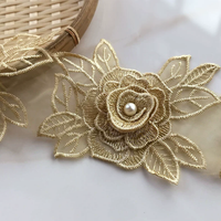 Dentelle florale 3D perlée double couche brodée personnalisable 8,4 cm de large pour vêtements, sacs, textiles, accessoires DIY, qualité AA