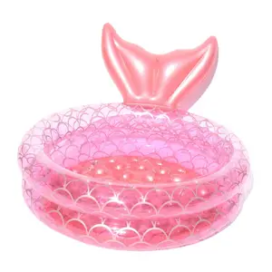 2环粉色充气美人鱼尾水池家用圆形游泳池多尺寸花园夏季户外儿童玩具