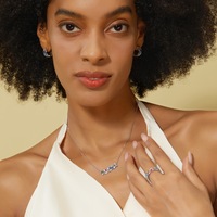 Parure de bijoux arc-en-ciel pastel en argent sterling 925, bague éternité baguette CZ, boucles d'oreilles créoles, collier barre, plaqué rhodium pour femme