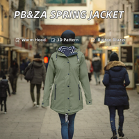 Veste imperméable coupe-vent à capuche pour femme PB&ZA, fermeture à bouton unique, 100 % polyester, manches longues, vêtement d'extérieur léger
