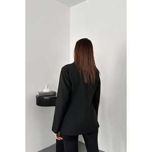 Blazer Negro Entallado al Cintura con Cierre de un Botón, Largo, Estampado Sólido, Tallas Grandes, Bordado, de Un Solo Pecho, Venta al por Mayor - Product Image 1