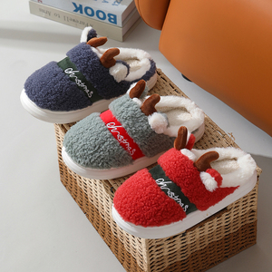 Casa al coperto calda e spessa suola <span class=keywords><strong>di</strong></span> natale graziose ciabatte da donna imbottite pelose <span class=keywords><strong>di</strong></span> natale alce pantofole per la casa - Product Image 1
