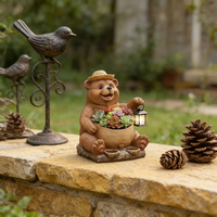 Statue de jardin en forme d'ours à énergie solaire avec lanterne, pot à fleurs en résine pour plantes succulentes, décoration de jardin extérieur, figurine d'animal