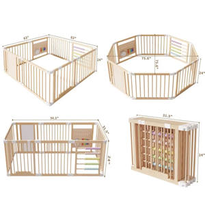 Natural Wood Non-Toxic <b>Paint</b> Multi-Functional <b>Baby</b> Safety Fence Montessori Foldable Playpen for Toddlers - Product Image 5