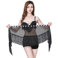 Écharpe de danse du ventre à franges scintillantes, ceinture triangulaire, jupe scintillante, accessoire de tenue pour femmes, pompon, paillettes, polyester