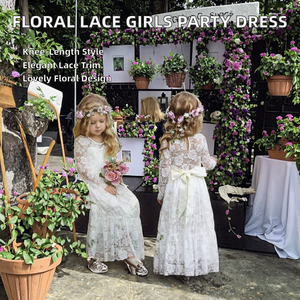 Vestido <span class=keywords><strong>de</strong></span> <span class=keywords><strong>Primera</strong></span> Comunión para Niñas, Cuello Redondo, Encaje Floral, Vestido <span class=keywords><strong>de</strong></span> Fiesta <span class=keywords><strong>de</strong></span> Boda para Niñas, Largo hasta la Rodilla, Gasa, Otoño, Vestidos Formales - Product Image 2